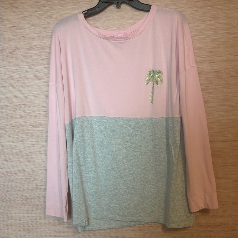 Lilly Pulitzer Finn long-sleeve tee pink  a palm tree PALM BEACH Large/XL